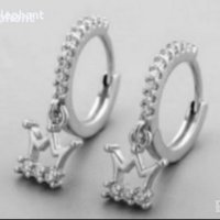 Outlet Sale Сребърни висящи обеци коронки с кристали,white/нови, снимка 1 - Колиета, медальони, синджири - 43908584
