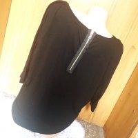 Черна А-образна блуза широк модел с 3/4 ръкав и цип М, снимка 3 - Тениски - 32990766