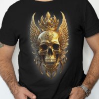 тениска с принт златен череп , снимка 1 - Тениски - 43662767