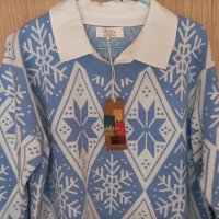 Нов коледен пуловер-риза, снимка 5 - Блузи с дълъг ръкав и пуловери - 42934733