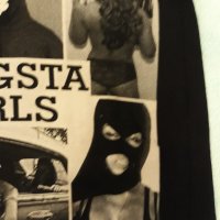 Гъзарска тениска черна с принт GANGSTA-GIRLS и мадами-гангстери.Изчистен черен гръб. , снимка 7 - Тениски - 37416330