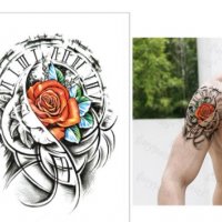 Часовник римски с роза Временни татоси tattoo татуйровка временна татуировка татос татус Tattoo, снимка 2 - Други - 33512545