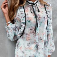 Флорална блуза, Елегантна блуза, Ефектна блуза, снимка 3 - Блузи с дълъг ръкав и пуловери - 43243862