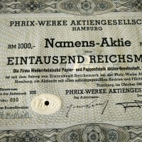 Акция | 1000 райх марки | Phrix-Werke AG Hamburg | 1941г., снимка 2 - Други ценни предмети - 43802535