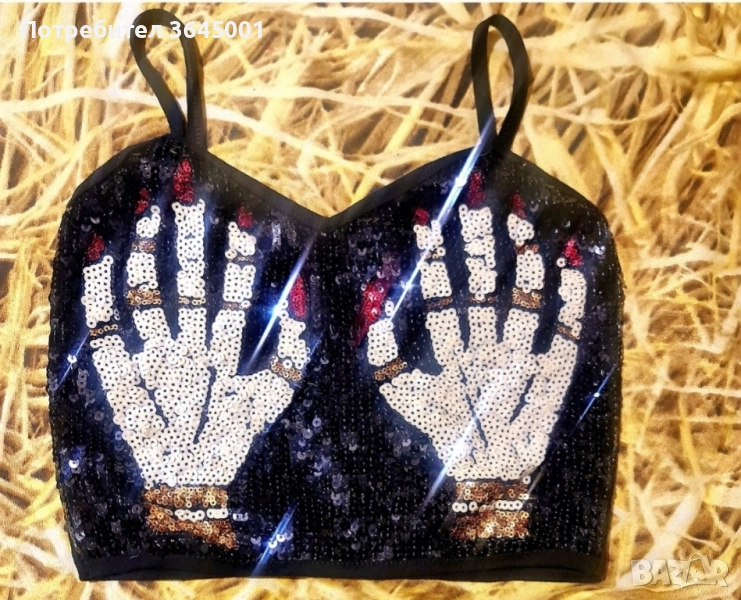 Ефектен,еластичен пайетен парти-потник,привличащ вниманието,за ексцентрични дами. НОВ .S/M, снимка 1
