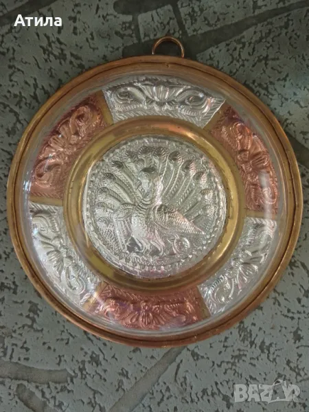 чиния за стена месинг сребро мед 14 см, снимка 1