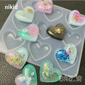 9 сърца сърце прозрачен силиконов молд форма фондан шоколад смола гипс украса, снимка 1