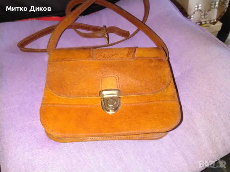 Светло кафява чанта за през рамо естествена кожа 190х150х55мм отлична, снимка 1