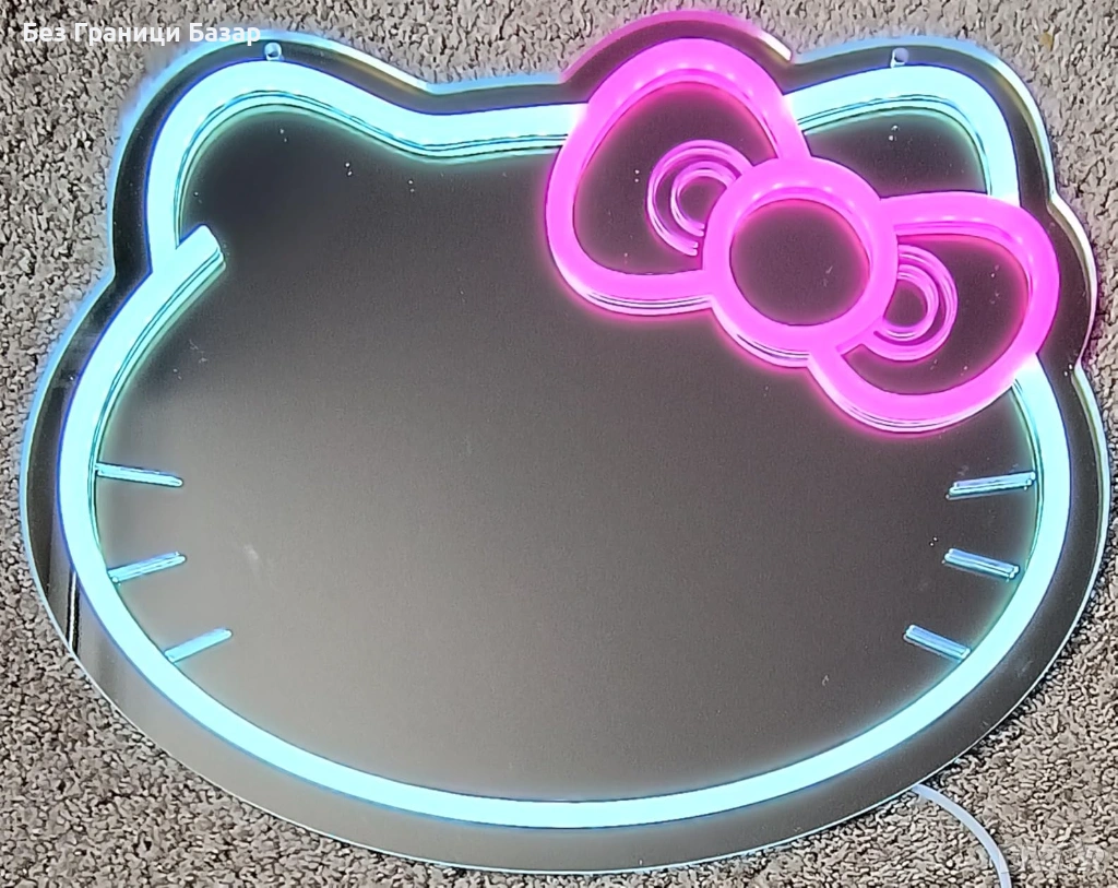 Ново Неоново LED огледало коте декорация за стена стая USB знак табела, снимка 1