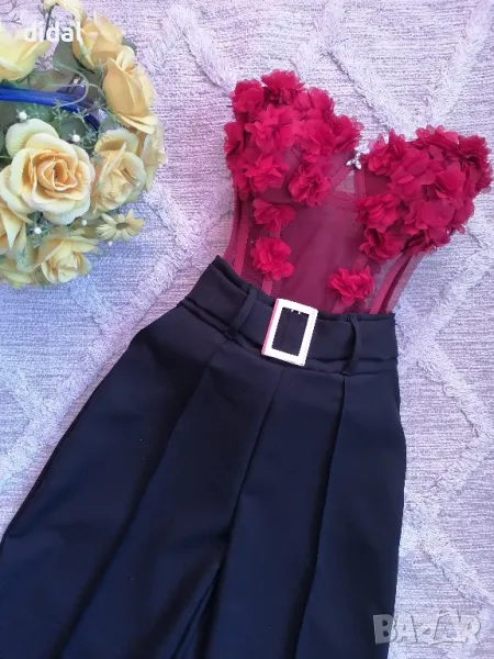 Бутиков корсет и елегантен панталон с широк крачол и ръб , снимка 1