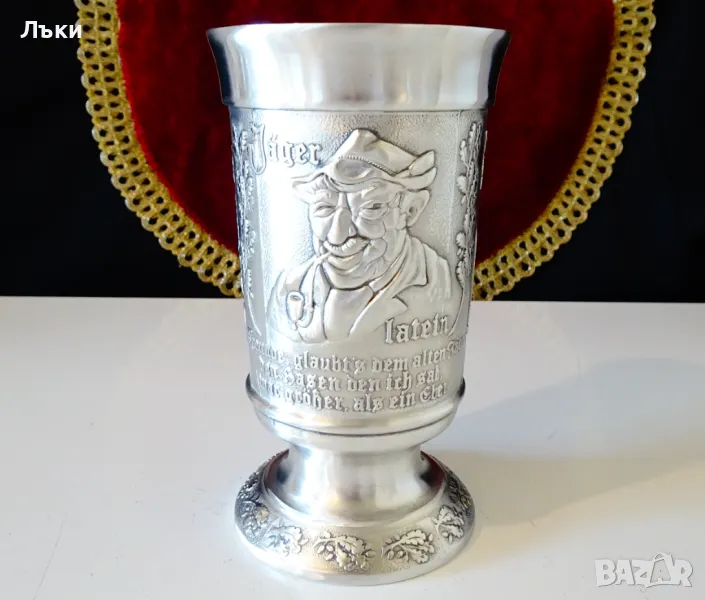 Бокал,халба от калай с ловец,заек,лов,300 мл. , снимка 1