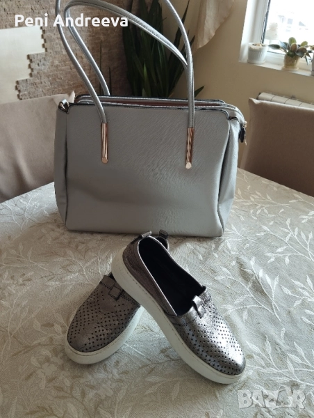 Сива чанта и обувки , снимка 1