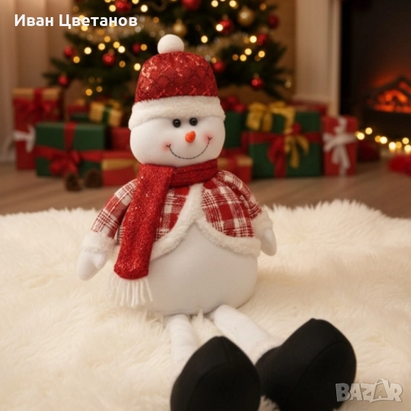 Декоративен коледен снежен човек с дълги крака – 80 см, снимка 1