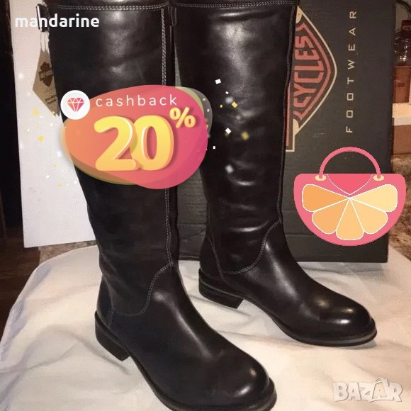 ПРОМО 🍊 HARLEY DAVIDSON 🍊 Дамски кожени ботуши над коляното в черно 35/36 номер нови с кутия, снимка 1
