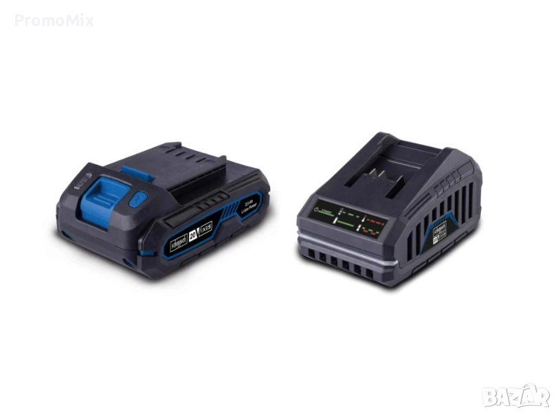 Комплект батерия 2Ah със зарядно Scheppach IXES SBSK2 2.4А Li-ion 20V Бързо зарядно устройство, снимка 1