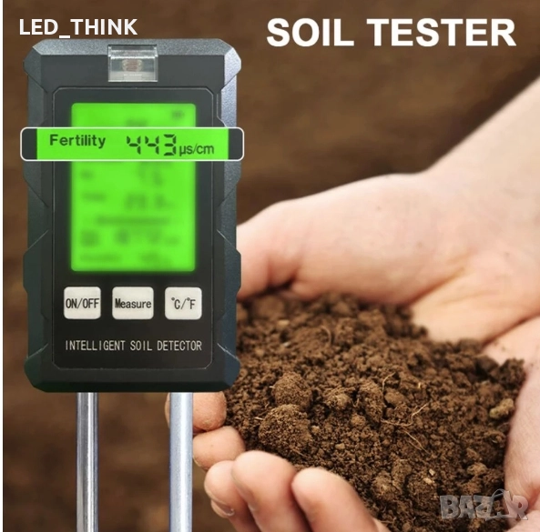 Измервател 6 в 1 за почва влажност киселинност PH температура, снимка 1