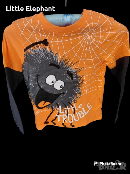 Блузка с дълъг ръкав за 5-6 год момченце,паяче"Little trouble",Англия/нова, снимка 1