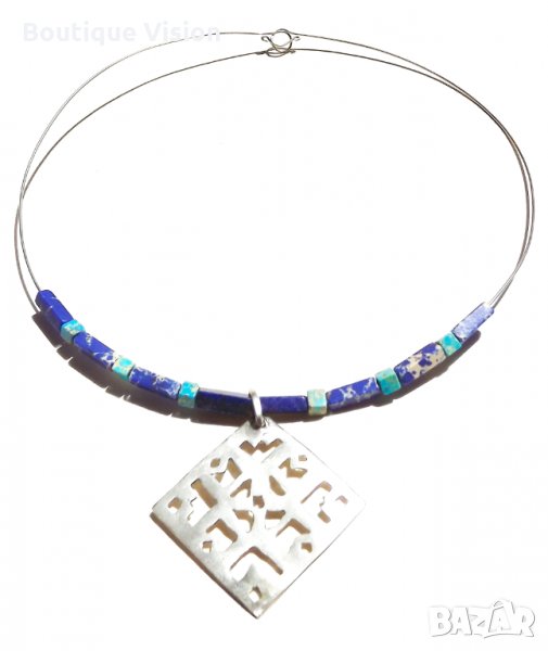 Ново! Сребърно колие шевица проба 950 с естествени камъни, снимка 1