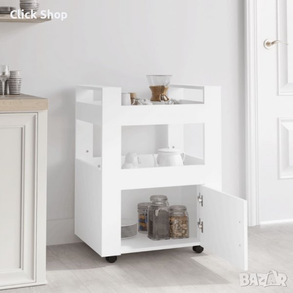 Кухненска количка, бяла, 60x45x80 см, инженерно дърво, снимка 1