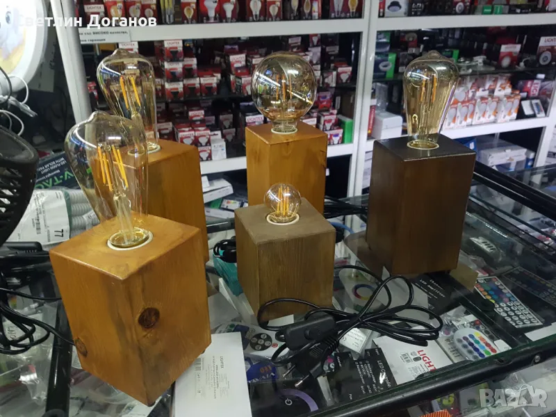 Настролна лампа нощна лампа дърво битова Е27, снимка 1