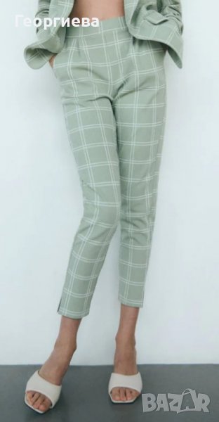Бледозелен кариран панталон, снимка 1