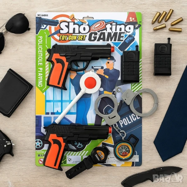 Детски полицейски комплект с 2 играчки и аксесоари – пълен арсенал за малки герои, снимка 1