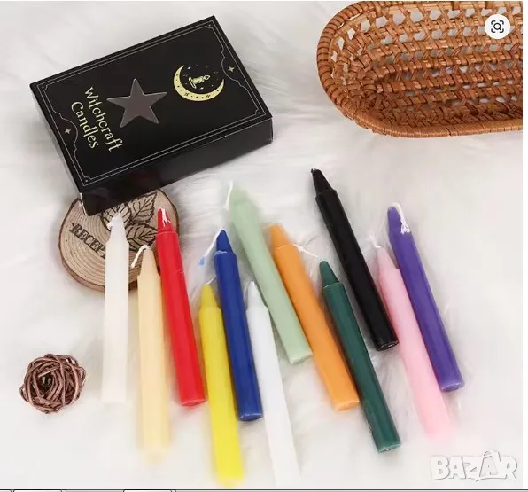 Свещи за ритуали, заклинания и магия 12 бр. цветни, снимка 1