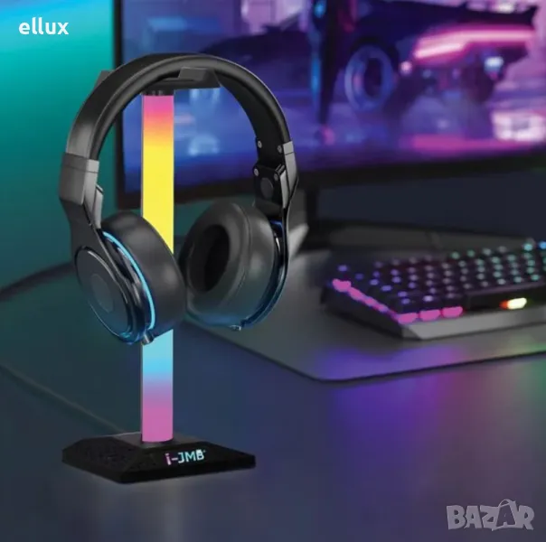 Геймърска RGB стойка за слушалки I-JMB LED / USB - 27 см, снимка 1