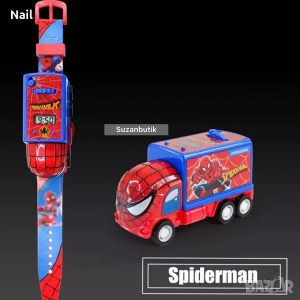 Детски Часовник кола Spider man с прожектор - спайдър мен , снимка 1
