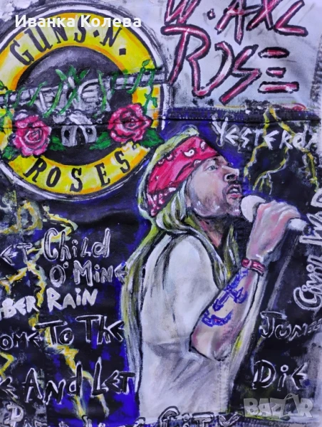 Ръчно рисувано дънково елече с Аксел Роуз, снимка 1