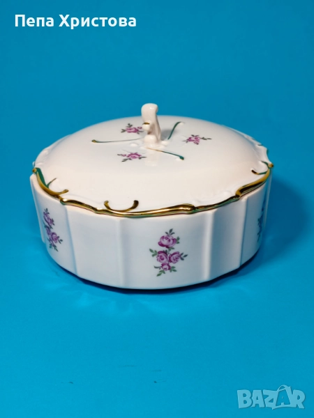 Бонбониера с капак от чехословашки розов порцелан, снимка 1