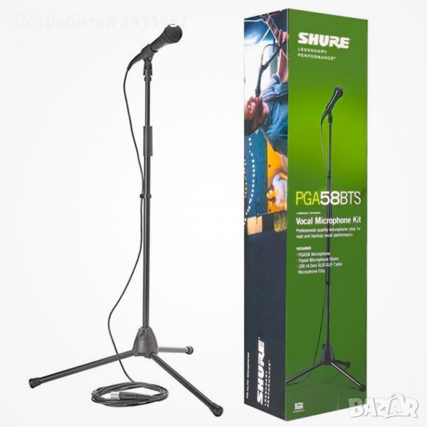КОМПЛЕКТ МИКРОФОН И СТОЙКА SHURE PGA58BTS, снимка 1
