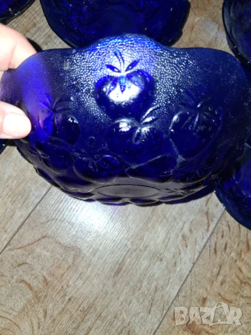 Синьо стъкло 6 бр. купучки/ на ягоди/, снимка 9 - Сервизи - 51236195