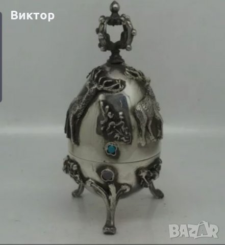 Антично Императорско Руско Сребърно Яйце 1878 година ловна тема елен.Окончателна цена., снимка 2 - Антикварни и старинни предмети - 26959474