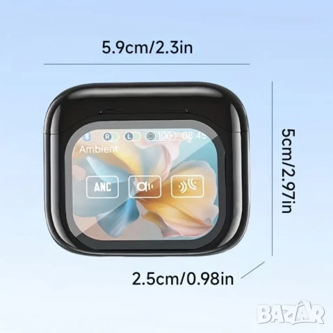 Безжични Слушалки с Дисплей и Тъч Управление Bluetooth 5.4,  Черни, ENC Шумопотискане, Плътен Бас!, снимка 3 - Безжични слушалки - 51024774