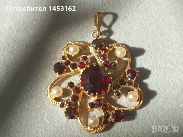 Старинна висулка с гранатови кристали и перли , снимка 3 - Други - 47733899