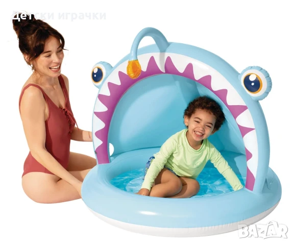 Надуваем басейн със сенник Риба INTEX, 127 х 102 х 86 см, син