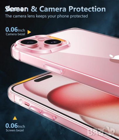 FNTCASE Калъф за телефон iPhone 15-Plus 6,7 инча, прозрачен, удароустойчив, с протектори, снимка 5 - Калъфи, кейсове - 43662759