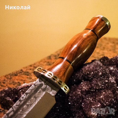  Голям бутиков ловен нож WOLF А74 с кания и дървена дръжка череша , снимка 3 - Ножове - 28949679