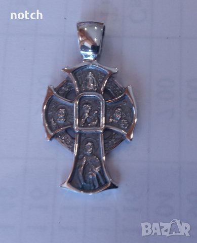 Сребърен двулицев кръст, снимка 4 - Колиета, медальони, синджири - 43688206