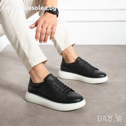 Мъжки черни кецове от естествена кожа | Марка Tuasolea, снимка 1