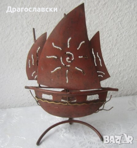 Свещници: Кораб и Стар ажурен градински фенер, свещник, за свещ ламарина метал, стъкло, снимка 7 - Антикварни и старинни предмети - 28874093