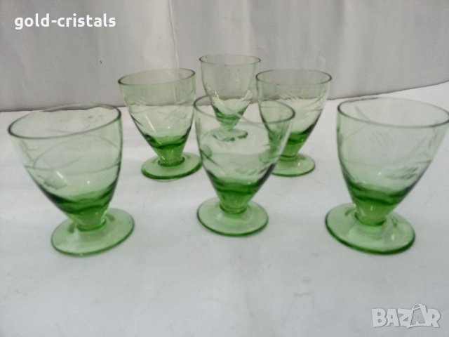 Ретро чашки с гарафа за ракия цветно зелено стъкло, снимка 7 - Антикварни и старинни предмети - 33551594