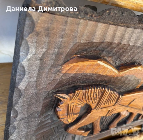 Стенна дърворезба с релефно изображение на мъж с плуг и кон, снимка 4 - Пана - 51333736