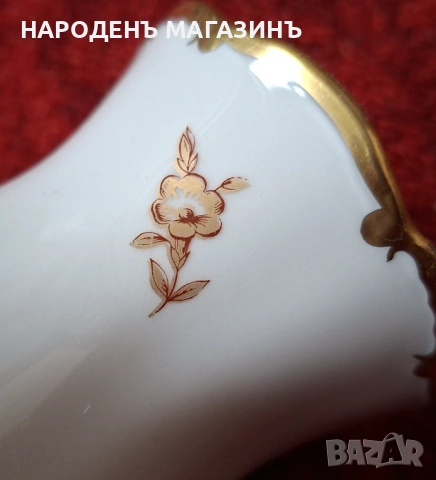1948 г. JLMENAU - Старинен немски порцелан ваза порцеланова цветя злато, снимка 10 - Други ценни предмети - 53608976