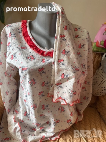 Качествена дамска пижама крепон дълъг ръкав панталон