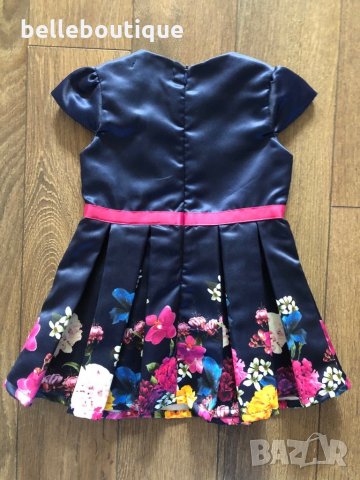 Детска сатенена плисирана рокля с цветя 12 месеца, снимка 2 - Бебешки рокли - 28438478