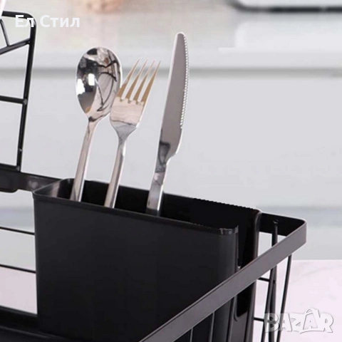 Двуетажен метален сушилник за съдове с отделение за прибори, снимка 5 - Аксесоари за кухня - 53573100