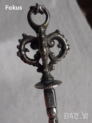 Стара османска сребърна лъжичка за захар с тугра, снимка 4 - Антикварни и старинни предмети - 53327585