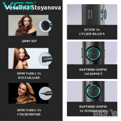 Професионален сешоар VGR с BLDC мотор 110 000 RPM – Йонна технология и дифузер, снимка 4 - Сешоари - 52747736